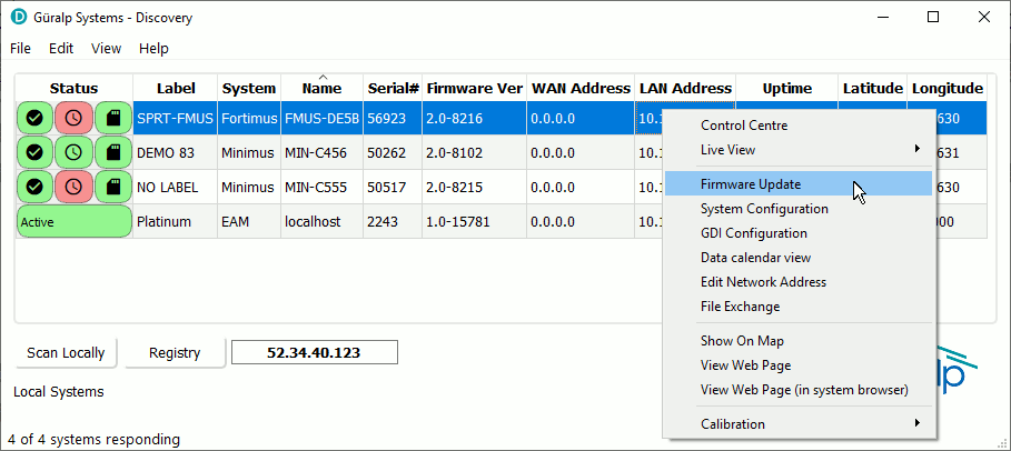 selecting 'Firmware Update' from Discovery's context menu